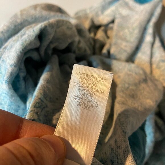 J Jill Women 4X Floral Tunic Top Linen Blend Blue V Neck Side Slits Short Sleeve - Picture 6 of 9